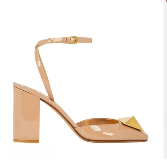 Valentino Garavani Shoes - VALENTINO GARAVANI One Stud Patent Leather Block Heel  Ankle Strap Pumps